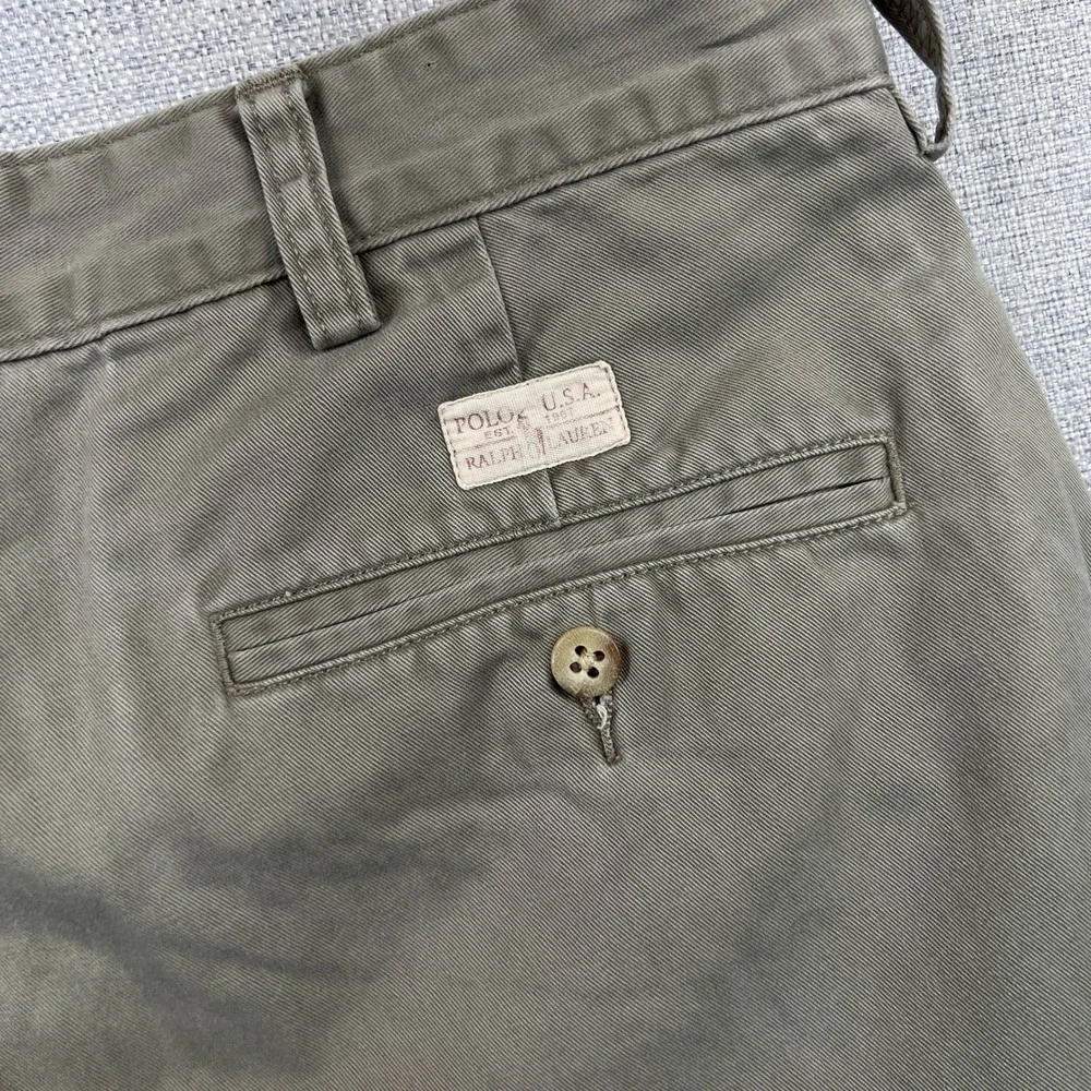 VTG Polo Ralph Lauren Hammond Pants Men 36x31 Khaki Cotton Pleated Cuffed Preppy